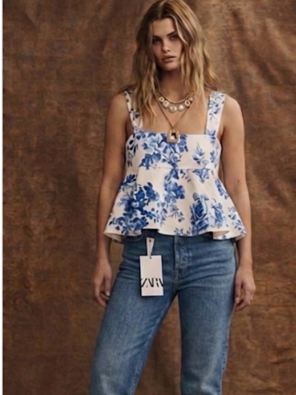 Anthropologie Maeve Square Neck Peplum Top Blue Toile NWT Size L